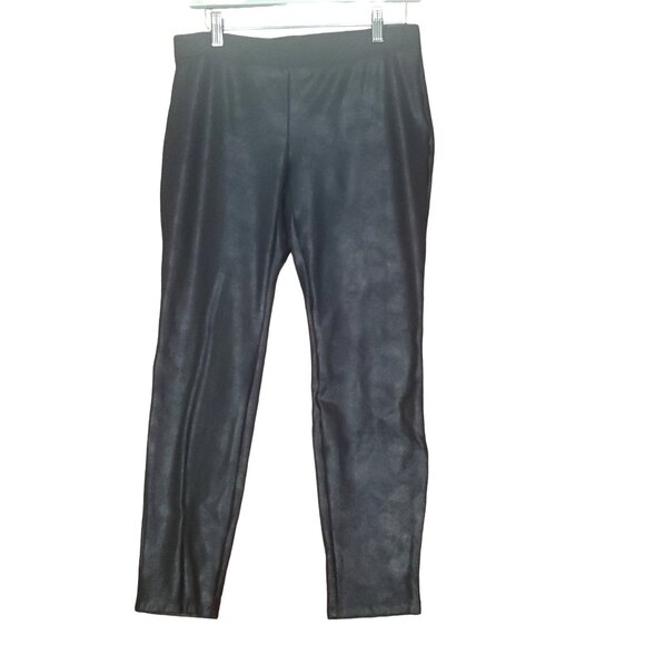 ALFANI Womens Leggings SZ M Black Shiny Low‎ Rise Elastic Waist Pull-on Ankle - Picture 1 of 5